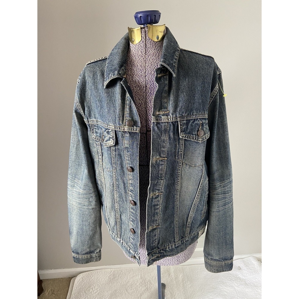 Adam Levine Denim Jacket 222 Women's Size Medium Distressed Waxed Finish Jean